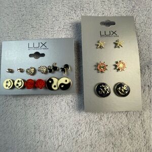 Lux Gold and Black Earring Set with Red Accents